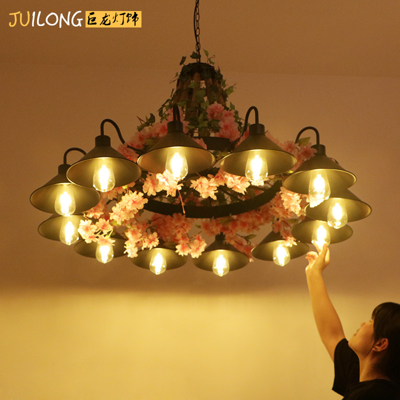 繁花植物吊灯奶茶店服装店铺音乐餐厅装饰创意麻绳繁花工业风灯具