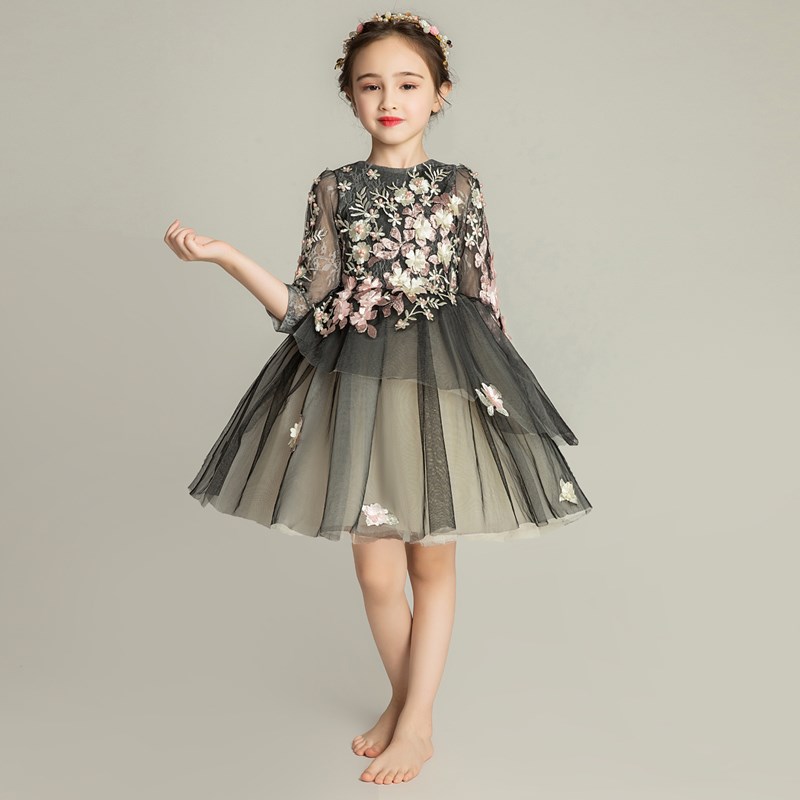 儿童晚礼服公主裙女童模宝宝周岁钢琴表演服高贵小花童礼裙走秀冬