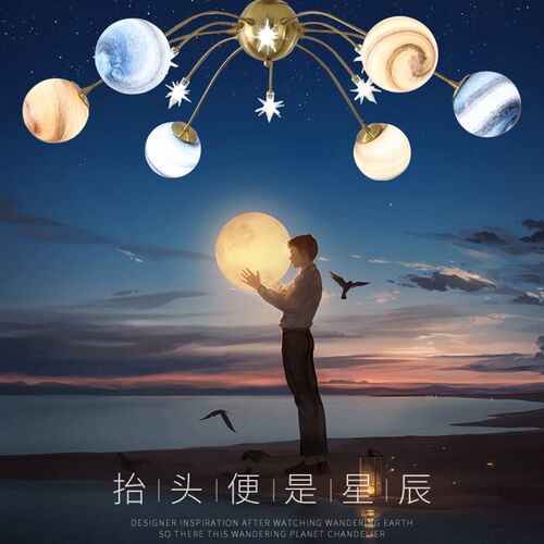 星空吸顶灯星f球吊灯房间网红卧室创意个性太空星球灯男孩儿童房