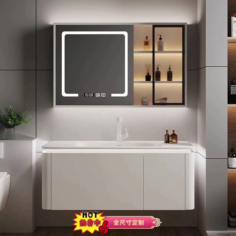 杭州萧山圆角浴室柜 65/75/85/95/105公分洗脸洗手岩板热弯一体盆