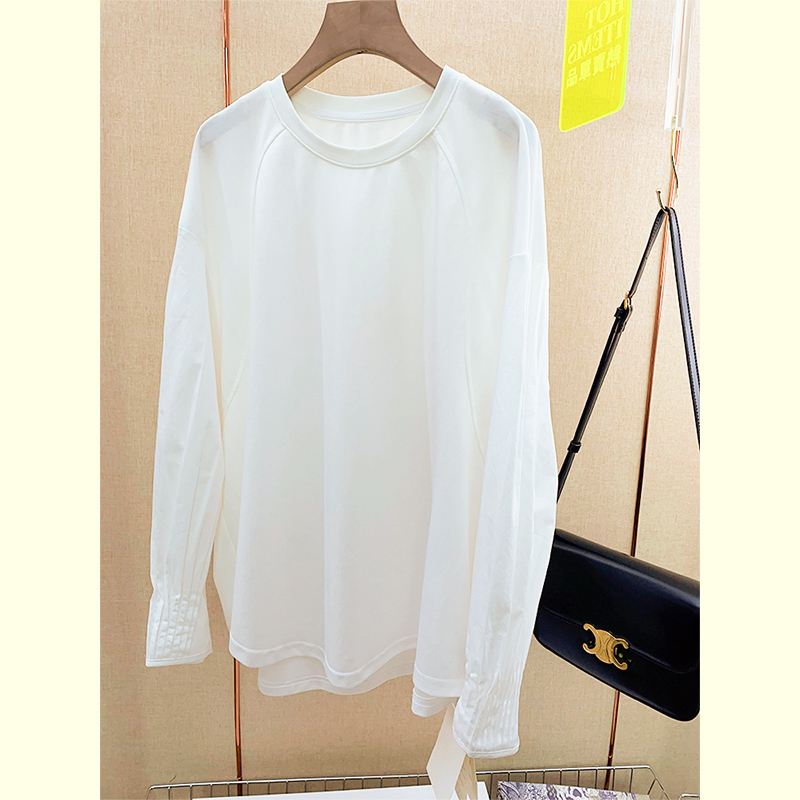 白色灯笼袖拼接T恤卫衣女2025秋季新款小众设计感圆领长袖打底衫