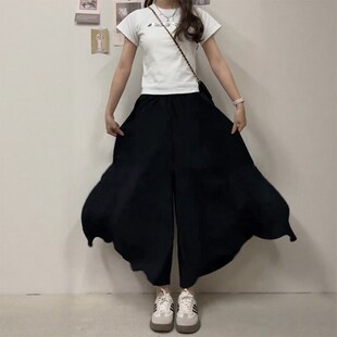 a字半身裙梨型身材遮胯 裙宽松慵懒风黑色休闲裙裤 大码 胖mm阔腿裤