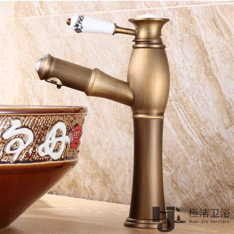新款仿古抽拉式伸缩台上盆台下盆厨房面盆洗衣台卫生间铜水龙头