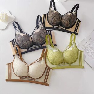 无磁文胸,安全检查,中薄蕾丝v文胸,大胸显小,防下垂,无钢圈托举文