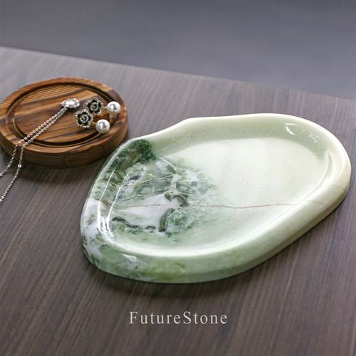 意式轻奢天然绿色大理石家居托盘高级家用客厅收纳珠宝首饰置物盘