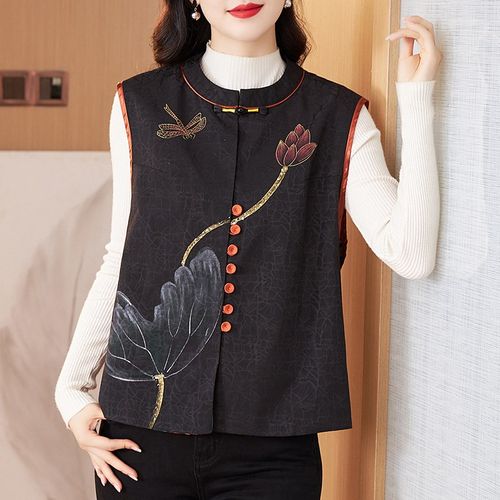 复古国风双面穿马甲背心女2025年春秋新款妈妈装改良旗袍开衫上衣