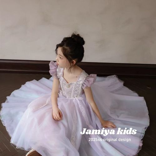 女童连衣裙2025夏季新款儿童法式复古气质公主裙儿童浪漫紫礼服