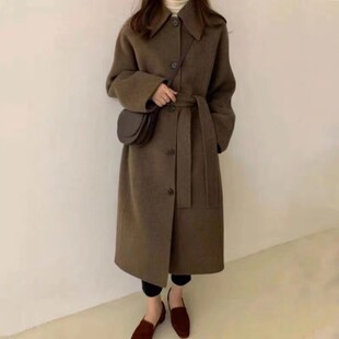 2021秋冬新款阿尔巴卡手工双面羊绒呢大衣女高级感中长款毛呢外套