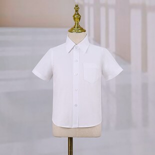 中小学生校服幼儿园表演服白衬衫 衬衣长袖 男 男童短袖 儿童白色衬衫