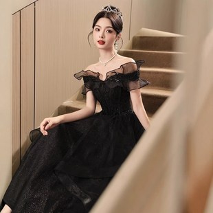 黑色晚礼服女2024新款高端轻奢显瘦艺考音乐生成人礼气质年会长裙