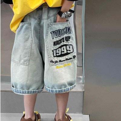 男童牛仔短裤夏装2025新款夏款中裤儿童夏季薄款男孩宽松五七分裤