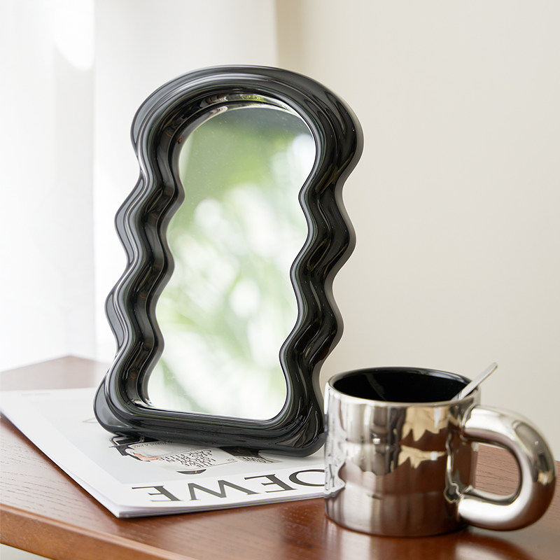 一宅一迹法式奶油台式化妆镜 梳妆台装饰摆件陶瓷波浪镜卧室网红