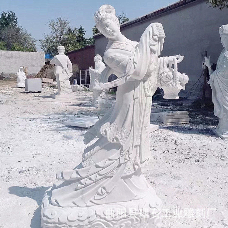 石雕牡丹仙子雕像汉白玉牡丹仙子石像荷花仙子石雕天女散花