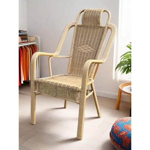 休闲午休棋牌喝茶防水防潮椅户外阳台庭院藤椅椅子高靠背枕头藤编