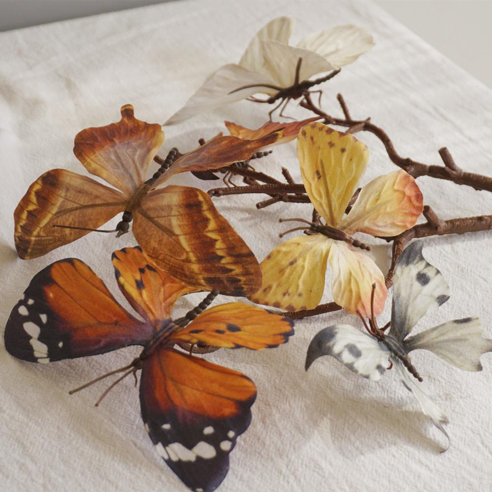 创意装饰花仿真蝴蝶假花枯叶蝶装饰花摆件服装店影楼婚礼布置道具