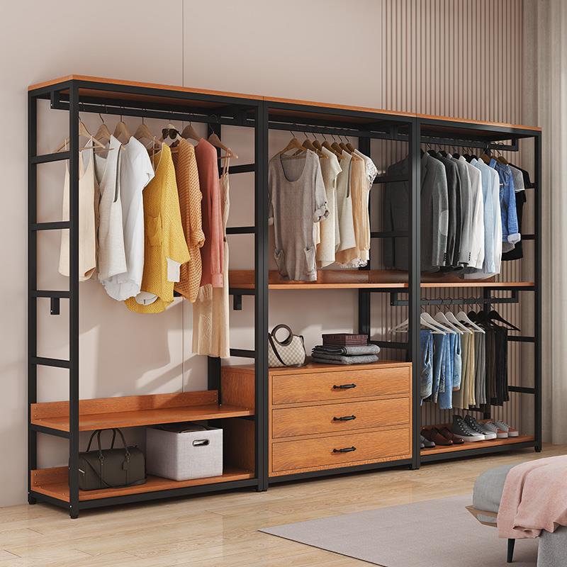 钢木步入式衣帽间自制架子组装金属卧室铁艺衣柜挂衣架组合置物架