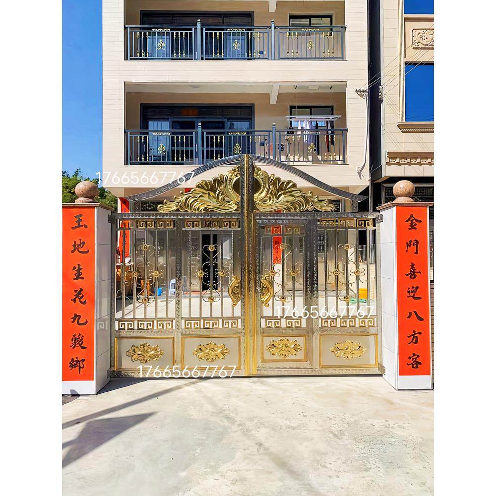 正宗304新款庭院大门乡村家用不锈钢大门围墙双开门自建房迎墙门