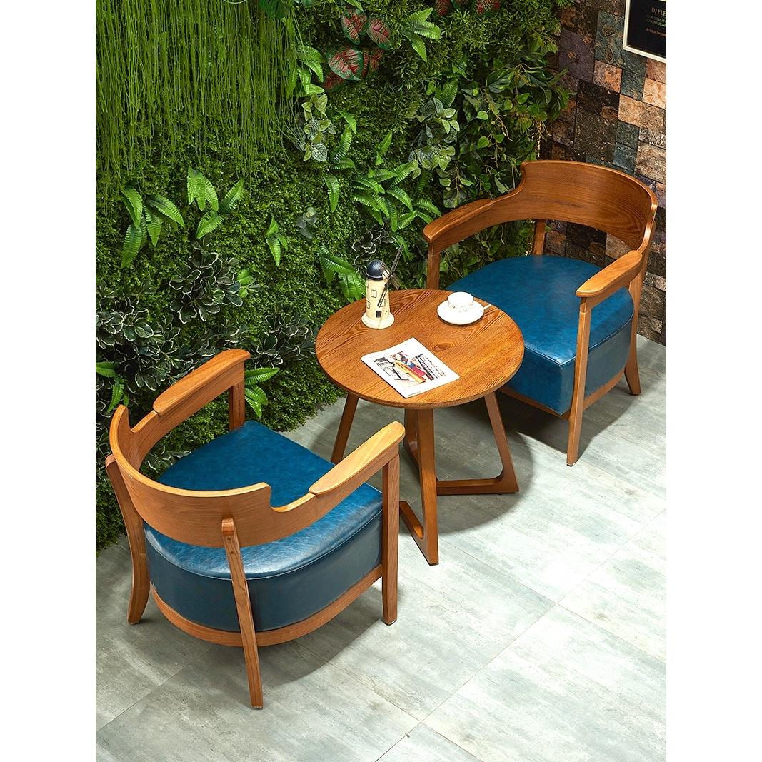 奶茶店桌椅组合简约休闲咖啡厅烘焙蛋糕甜品店书吧洽谈实木沙发椅