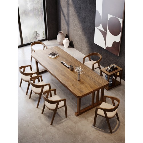 新中式实木大板茶桌椅组合简约现代茶台泡茶桌子办公室会议桌