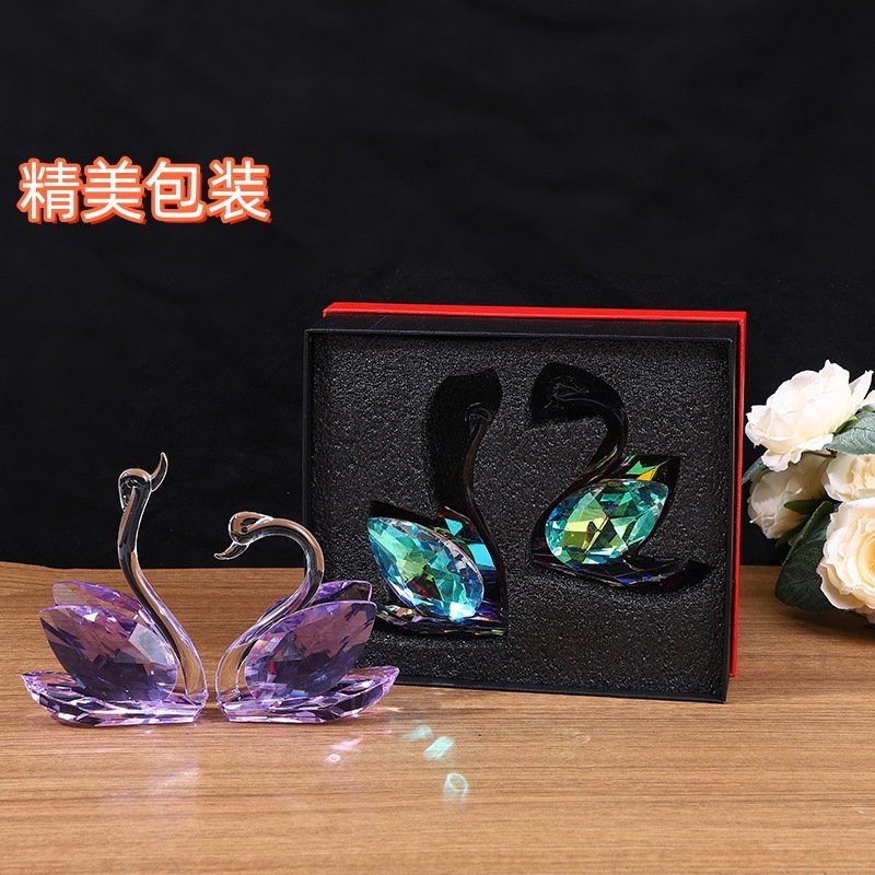 水晶天鹅客厅玄关轻奢玻璃摆件电视柜柜台水晶装饰品家居结婚礼物