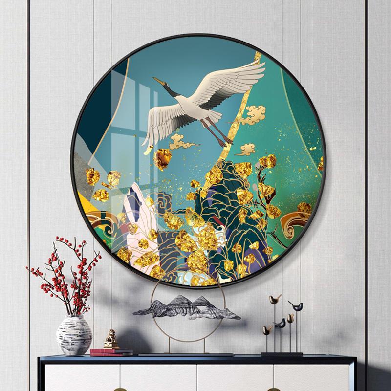 新中式客厅装饰画进门走廊过道玄关挂画沙发背景墙壁餐厅圆形墙画