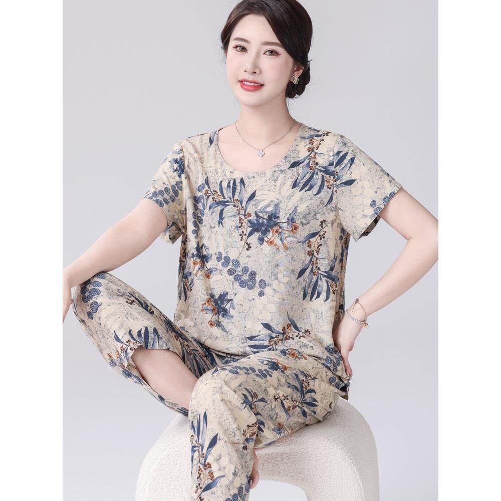 妈妈睡衣薄款新款女棉绸家居服套装中老年人短袖两件套夏季人造棉,女士内衣/男士内衣/家居服,睡衣/家居服套装,淘宝优惠券,粉丝福利购,淘宝优惠卷