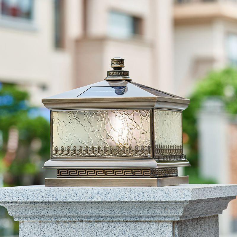 全铜户外防水室外新款太阳能柱头别墅庭院大门门柱围墙柱子庭院灯