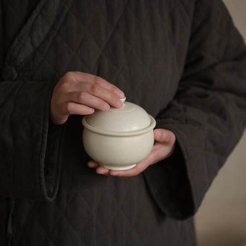 三分静 新中式炖盅汤盅素色燕窝盅300毫升手工制作器皿合器大盖碗