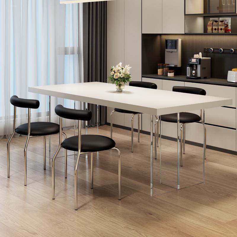 岩板餐桌椅组合简约大理石小户型轻奢岩板压克力家用饭桌圆桌子