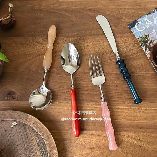 304不锈钢西餐刀叉套组高颜值牛排刀叉勺法式勺西餐具压克力刀叉