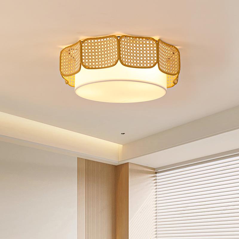 中古风卧室吸顶灯日式设计师客厅卧室书房民宿覆古侘寂风藤编灯具