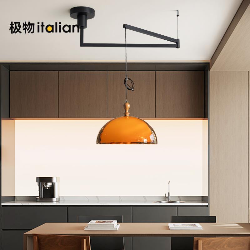 极物摇臂餐厅吊灯可位移法式中古风餐桌灯复古日式简约圆桌饭厅灯