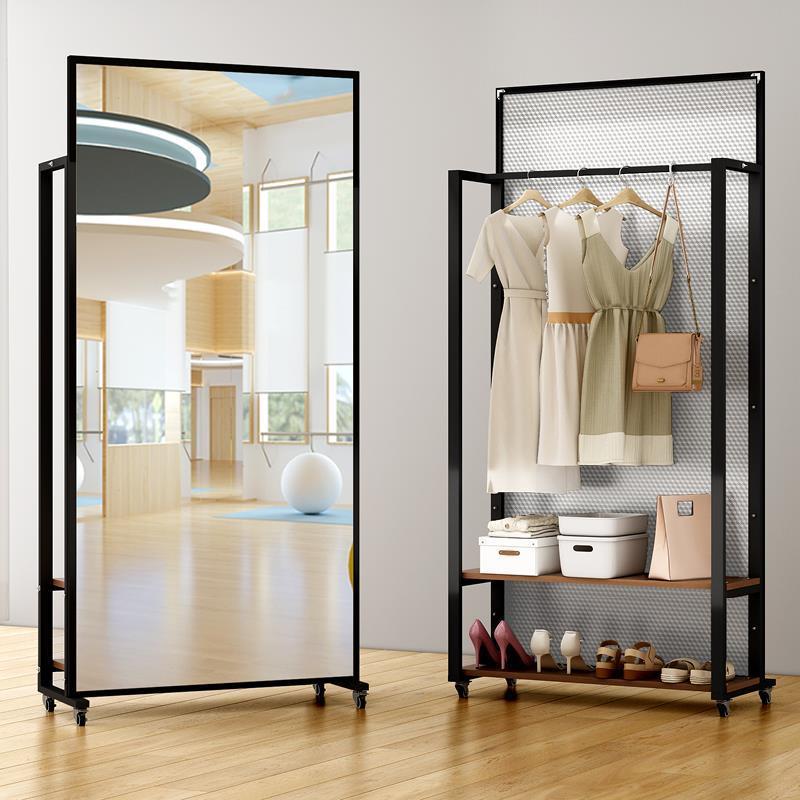 【香港包】全身镜可移动穿衣镜带挂衣架鞋架衣帽架一体家用舞蹈