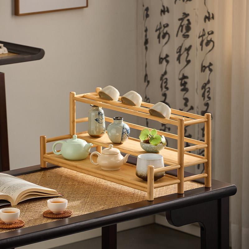桌面茶壶架办公室小博古架茶杯架子茶具置物架茶室茶桌收纳架中式