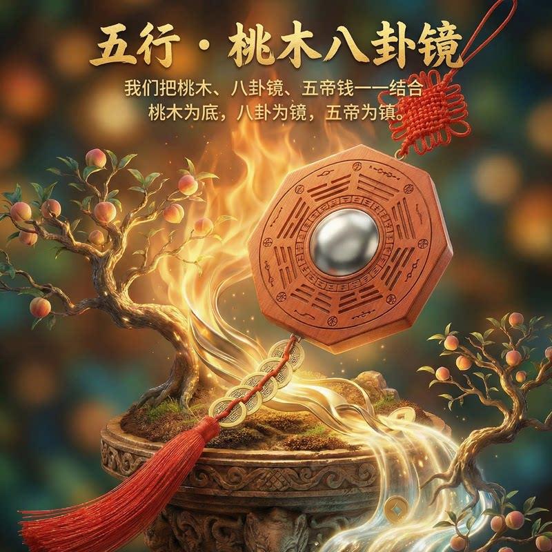 【五行八卦镜】桃木凸镜凹镜家用大门口镇店铺宅挂件对马路