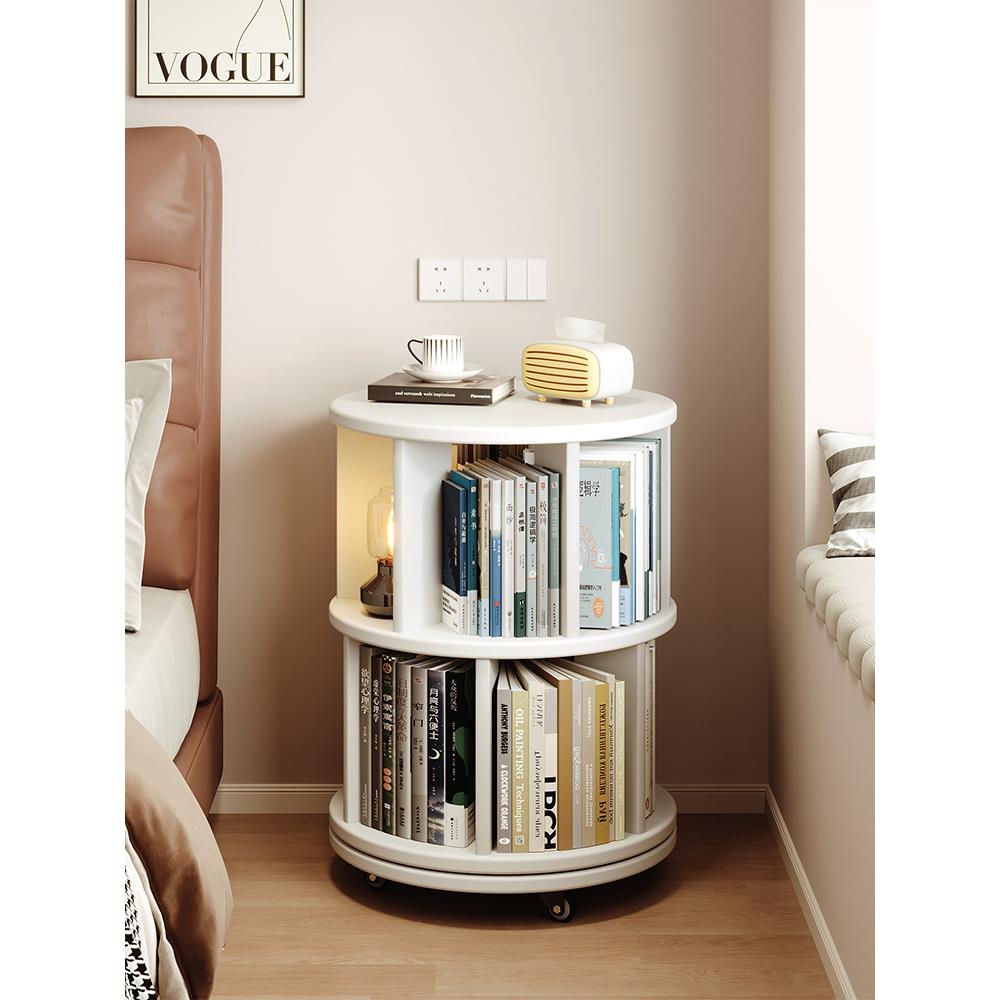 实木旋转书架360度床头置物架落地可移动转角矮柜靠墙储物小书柜