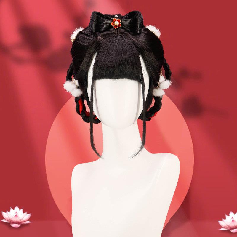 齐浏海古风甜美可爱整顶头套式汉服假发女全头长直发古装造型假发