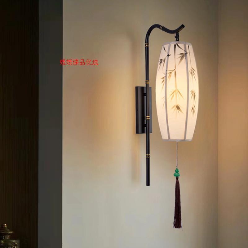 宋代美学灯新中式竹叶壁灯客厅背景墙中国风床头灯笼复古过道灯
