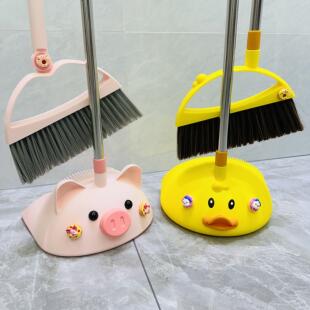 簸箕家用宿舍不粘毛发清洁扫帚垃圾铲 少女心卡通可爱猪猪扫把套装