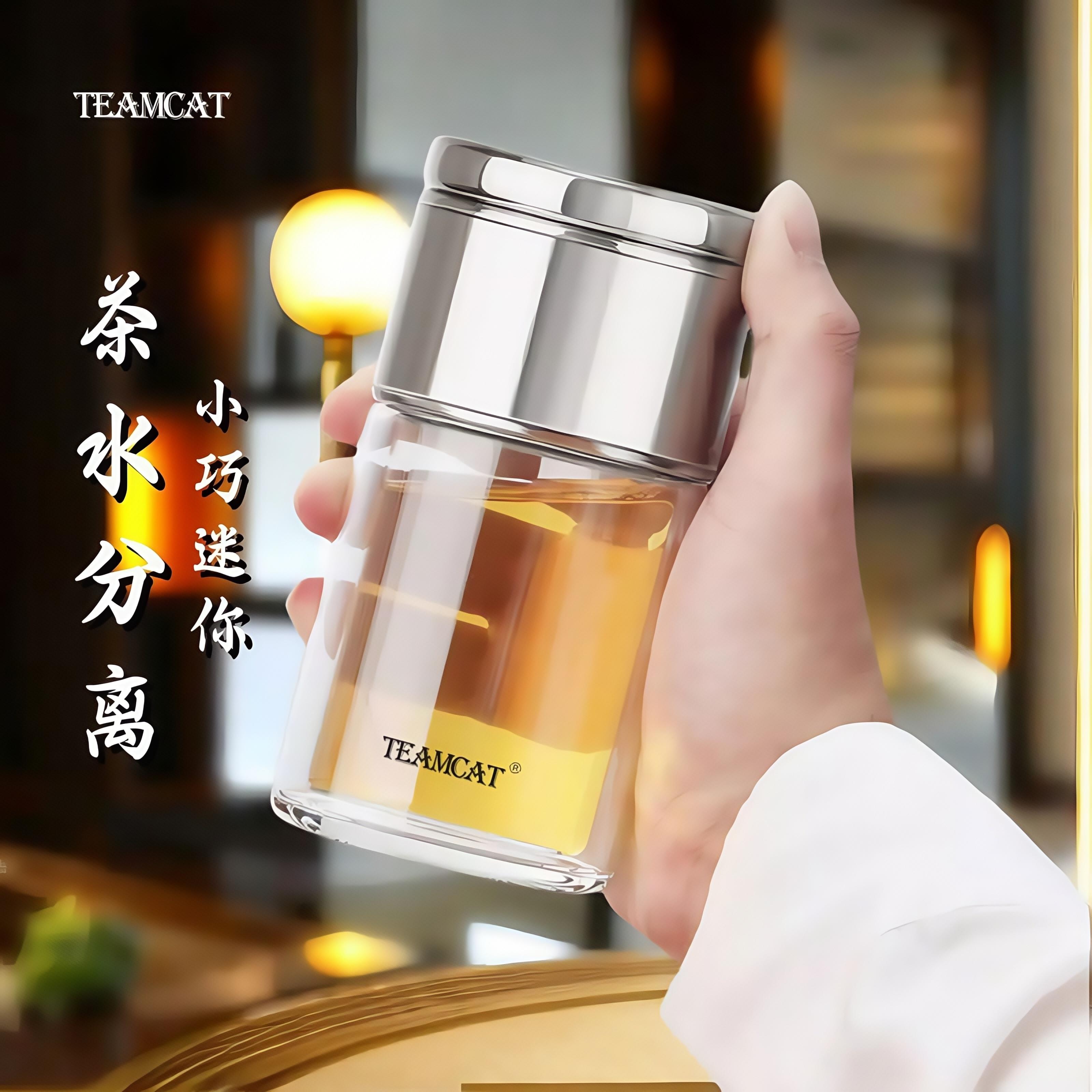 TEAMCAT高档高硼硅茶水分离泡茶杯男士迷你小巧双层玻璃杯女定制