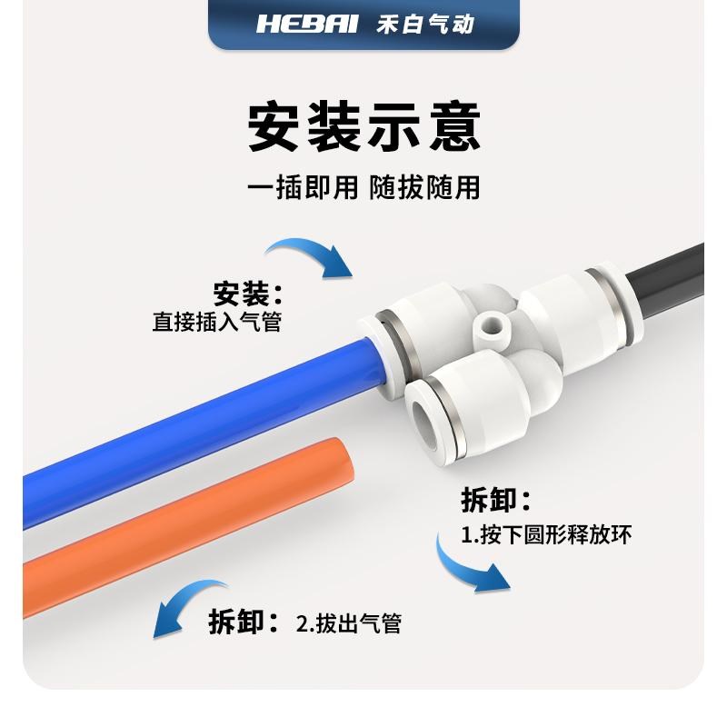 气管人型快速接头Y型三通o快插PY-4/6/8/10/12/14转接头一变二16M