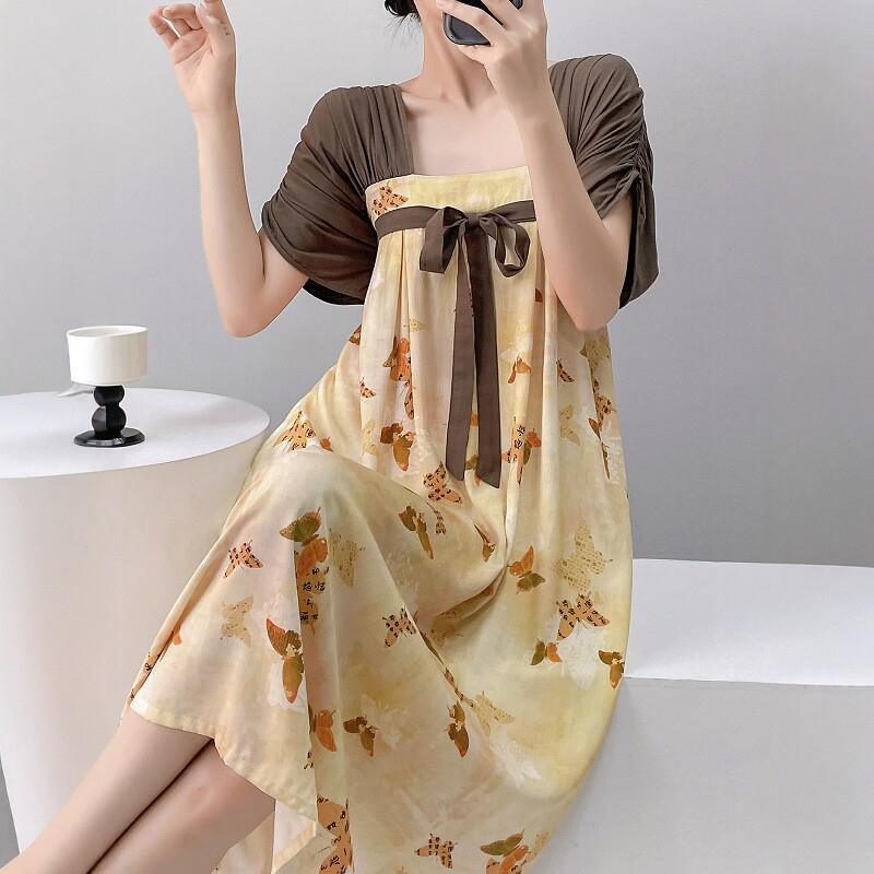 绵绸睡裙女2026新款夏季新中式国风中长裙宽松凉感宫廷风外穿睡衣