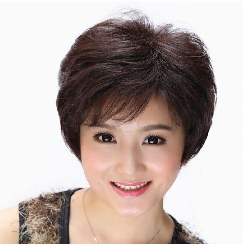 假发女短直发真人发丝假发套短发递针全头套女士中老年妈妈款蓬松
