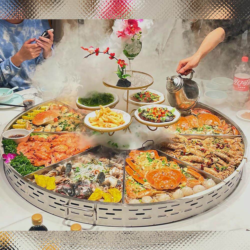 海鲜大咖盘商用饭厅饭店创意龙虾大咖盘加热海鲜拼盘锅不锈钢抖音