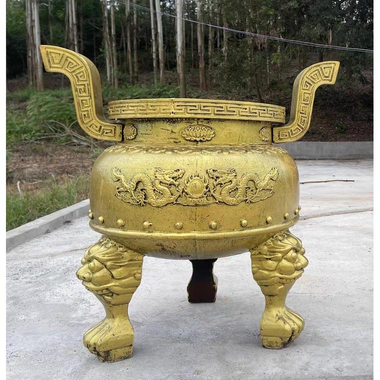 寺庙祠堂铸铁铸铜圆形平口香炉宗祠室外三足鼎