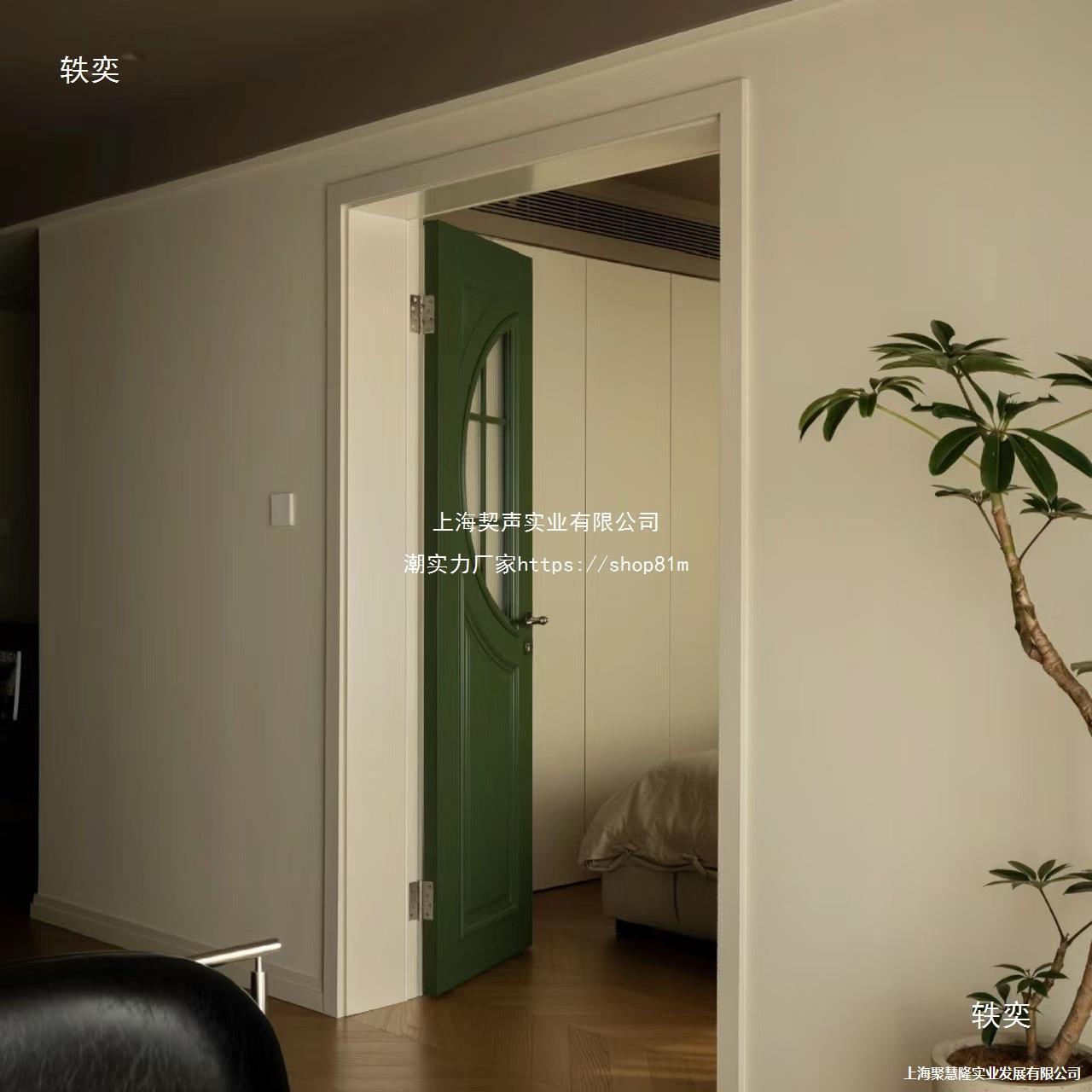 绿色法式双开实木烤漆门复古门拱形扣线烤漆门弧形门实木门圆弧门