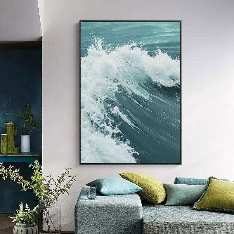 纯手绘油画大副抽象海水潮水玄关餐厅客厅装饰画肌理油画厂家
