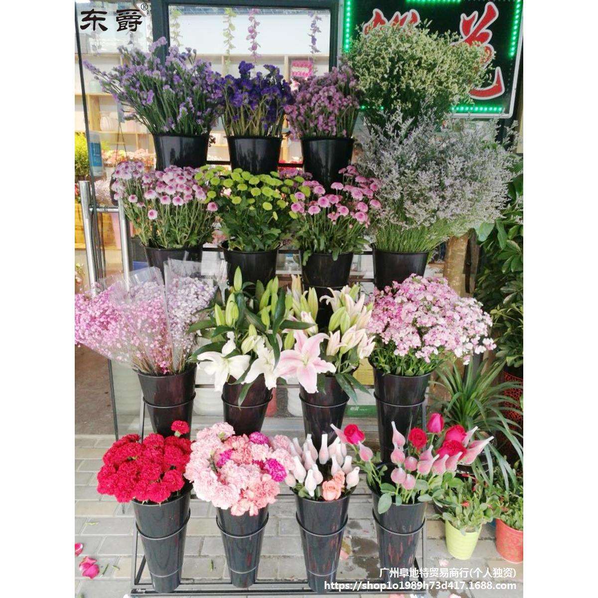 花店花架鲜花展示架货架多层阶梯可移动带轮养花醒花桶架花艺架子