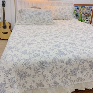 法式床盖三件套韩国荷叶边床盖四件套夏被空调被田园清新斜纹纯棉