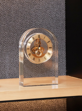 法式中古透明小众座钟摆件样板间客厅电视柜玄关书桌面家居装饰品